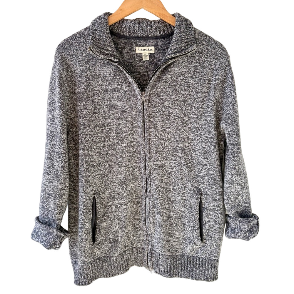 St John’s Bay 🩶 100% cotton Heather Grey zip up cardigan sweater jacket med